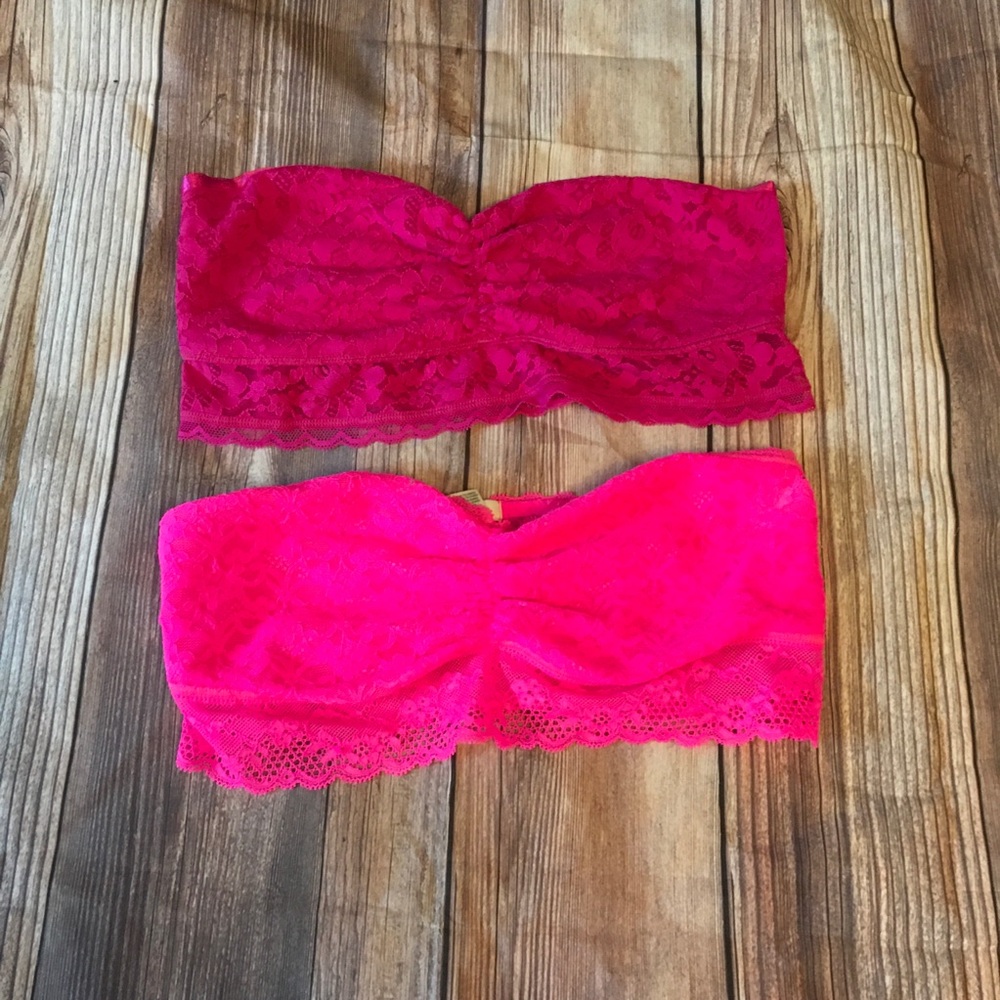 Aerie pink lace bandeau strapless bras sz medium